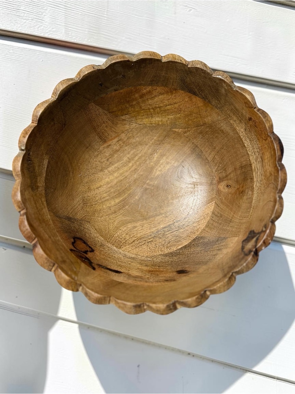 Scalloped Wood Bowl Handcarved Solid Wood Decorative Fruit Bowl 10”